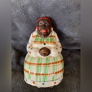 Vintage Ceramic Black Americana string yarn holder dispenser wall mount 1930's